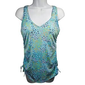 Lands' End Ruched Sides V-Neck Underwire Tankini Top Micro Floral Size 6